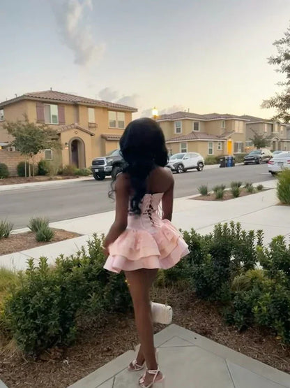 Princess Pink Strapless Sweetheart Neck Satin A-Line 17th Birthday Homecoming Dress
