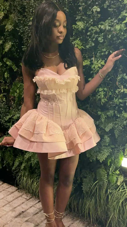 Princess Pink Strapless Sweetheart Neck Satin A-Line 17th Birthday Homecoming Dress