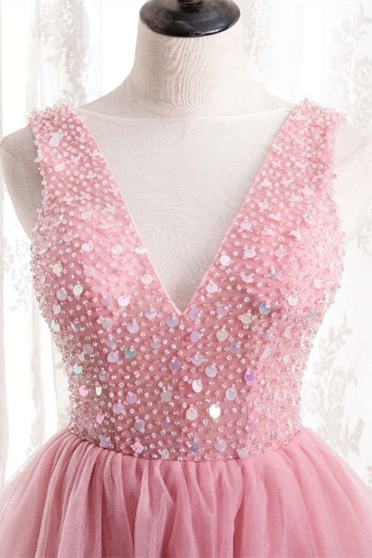 Princess Pink Tiered Tulle Long Formal Dress
