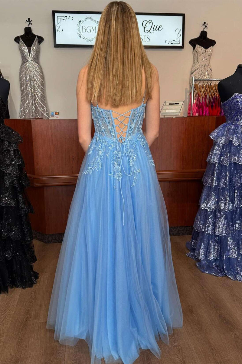 Princess Straps Pink Appliques A-line Long Party Dress