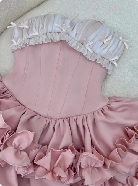 Princess Tube Top Fishbone Waist Ruffled Puffy Birthday Skirt Homecoming Dress