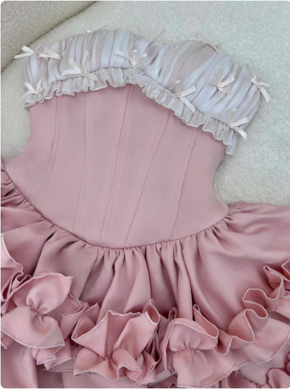 Princess Tube Top Fishbone Waist Ruffled Puffy Birthday Skirt Homecoming Dress