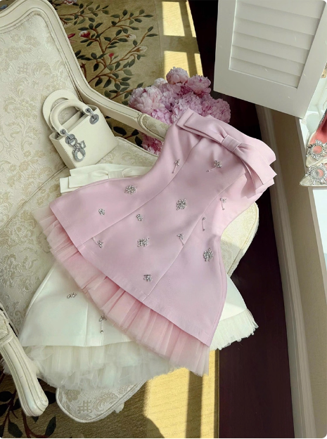 Princess Tube Top Heavy Diamond Satin A-line 17th Birthday Homecoming Dress