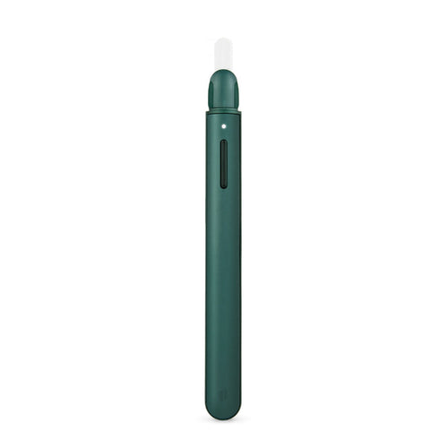 Puffco Hot Knife in dark green with a white ceramic tip, featuring a button and battery indicator.