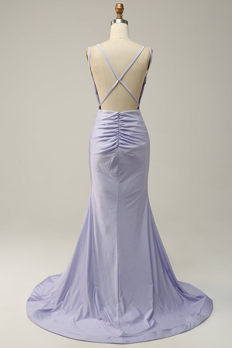 Radiant Purpletti Strap Beaded Mermaid Prom Dress