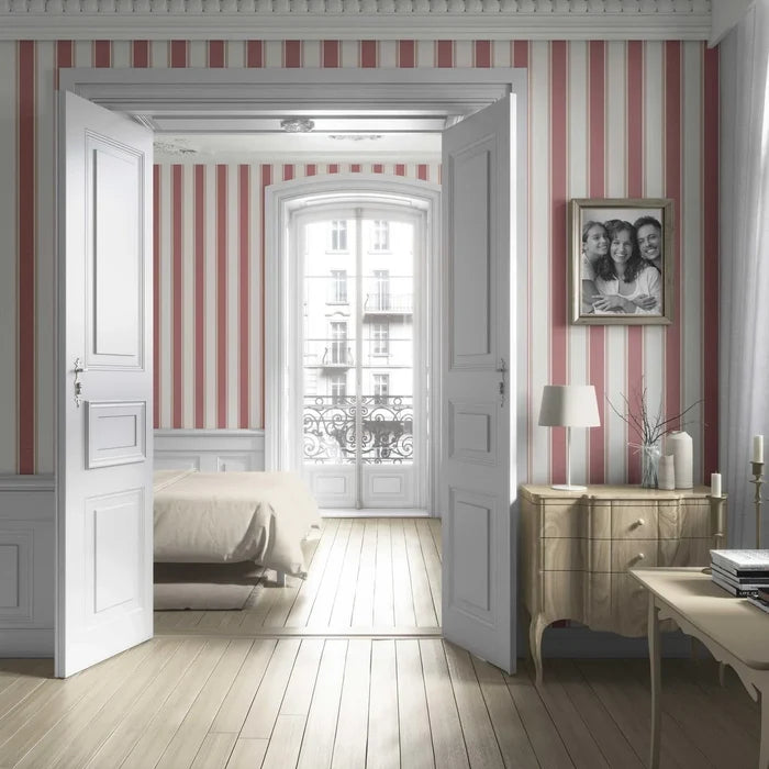 Geometric Striped Living Room Wallpaper (Pastel Pink)