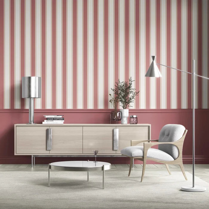 Geometric Striped Shower Toilet Wallpaper (Pastel Pink)