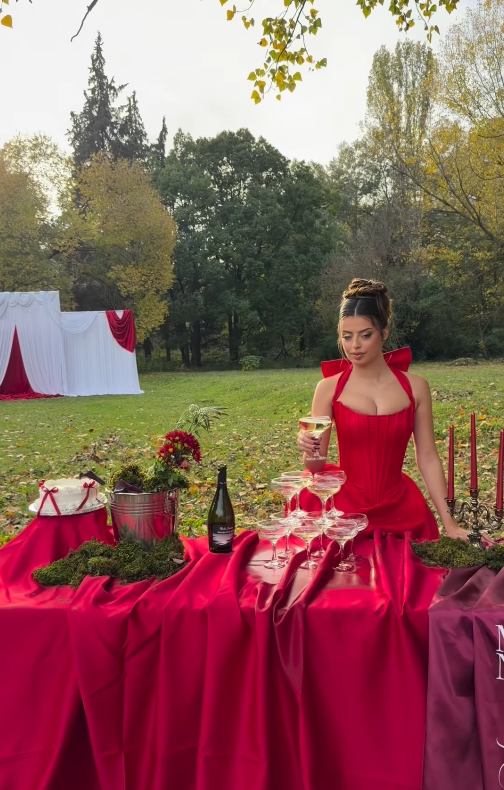 Red Ball Gown Halter Bow Satin Long Sweep Backless Prom Dress Birthday Party Dress