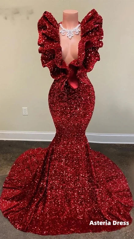 Red Prom Dresses, Deep V Neck Prom Dresses, Mermaid Evening Dresses, Cheap Evening Dress, Red Prom Dresses, Sparkly Evening Dress, New Arrival Evening Dress