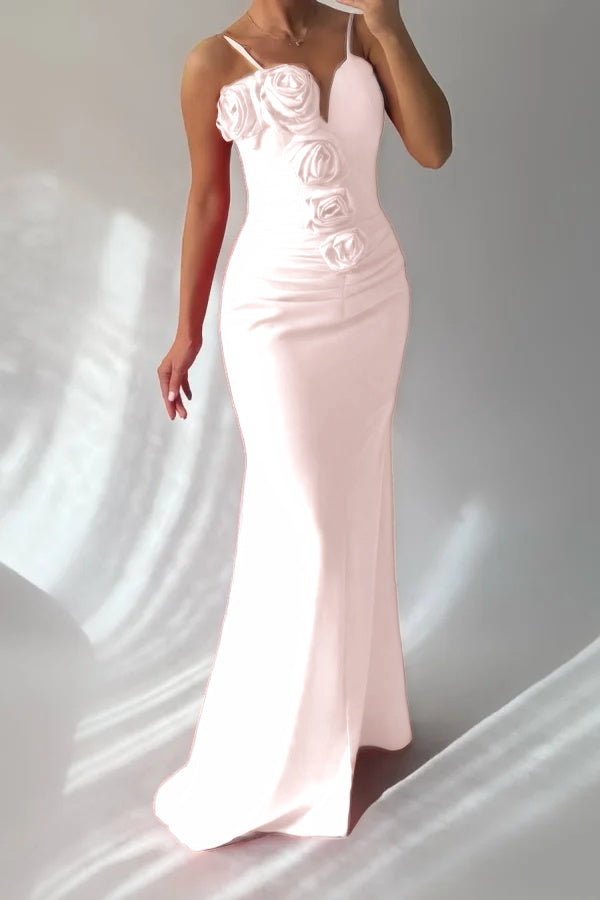 Redtti Strap V-Neck Mermaid Prom Dress Pleated with Flower