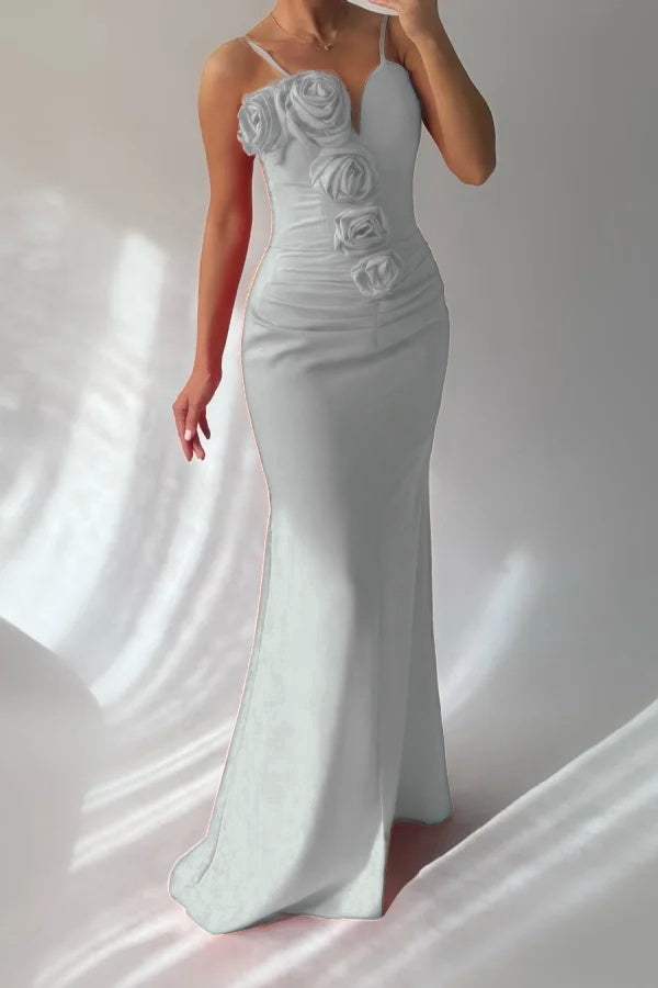 Redtti Strap V-Neck Mermaid Prom Dress Pleated with Flower