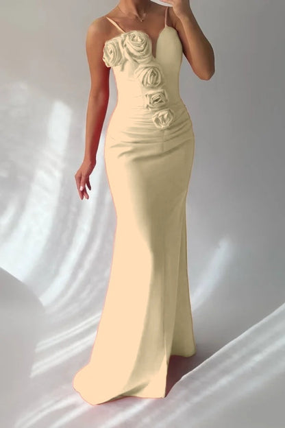 Redtti Strap V-Neck Mermaid Prom Dress Pleated with Flower