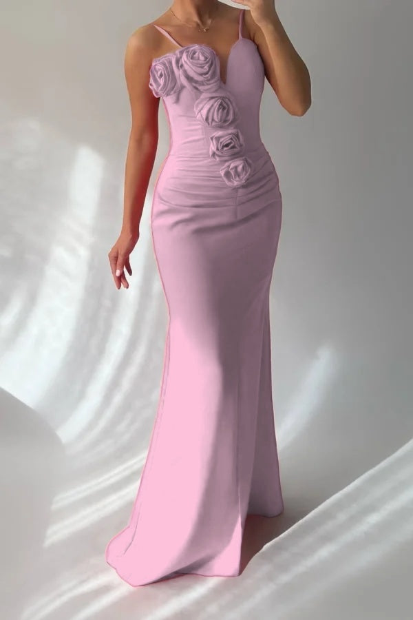 Redtti Strap V-Neck Mermaid Prom Dress Pleated with Flower