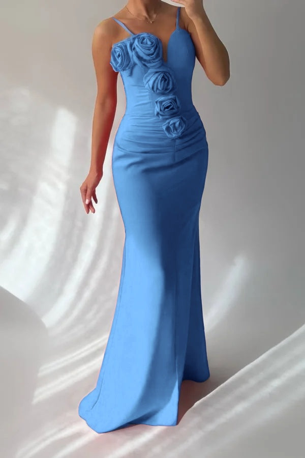 Redtti Strap V-Neck Mermaid Prom Dress Pleated with Flower