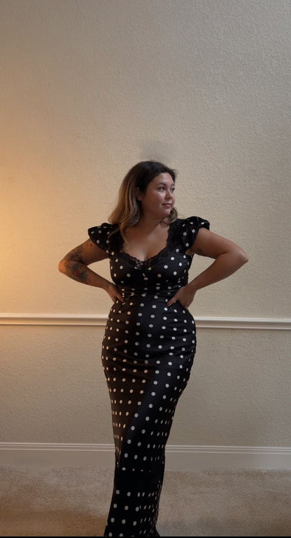 Relax Sheath Dots Lace Silky Satin Party Dress,AST1878