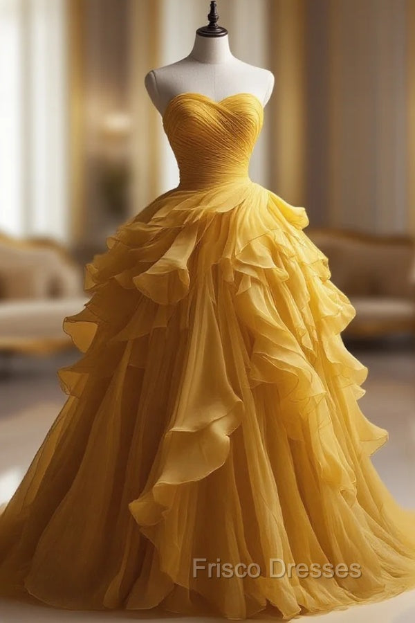 Retro Ball Gown Sweetheart Tulle Yellow Party Dress Formal Prom Dress Evening Dress