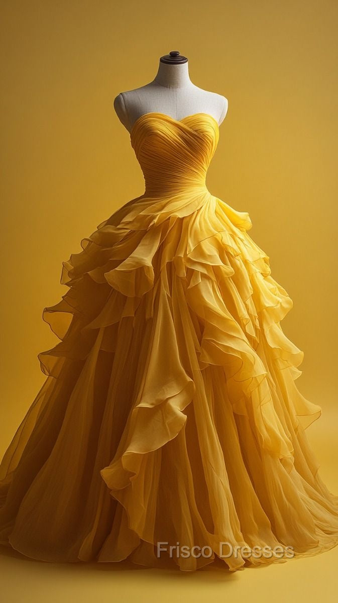 Retro Ball Gown Sweetheart Tulle Yellow Party Dress Formal Prom Dress Evening Dress