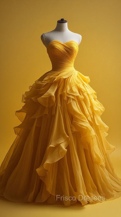 Retro Ball Gown Sweetheart Tulle Yellow Party Dress Formal Prom Dress Evening Dress