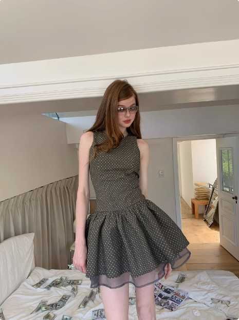 Retro Grey Polka Dot Sleeveless A-line 17th Birthday Homecoming Dress