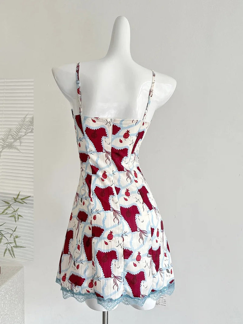 Retro Red White And Blue Contrast Print Slim Fit Mini Birthday Dress Homecoming Dress