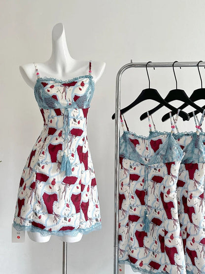 Retro Red White And Blue Contrast Print Slim Fit Mini Birthday Dress Homecoming Dress