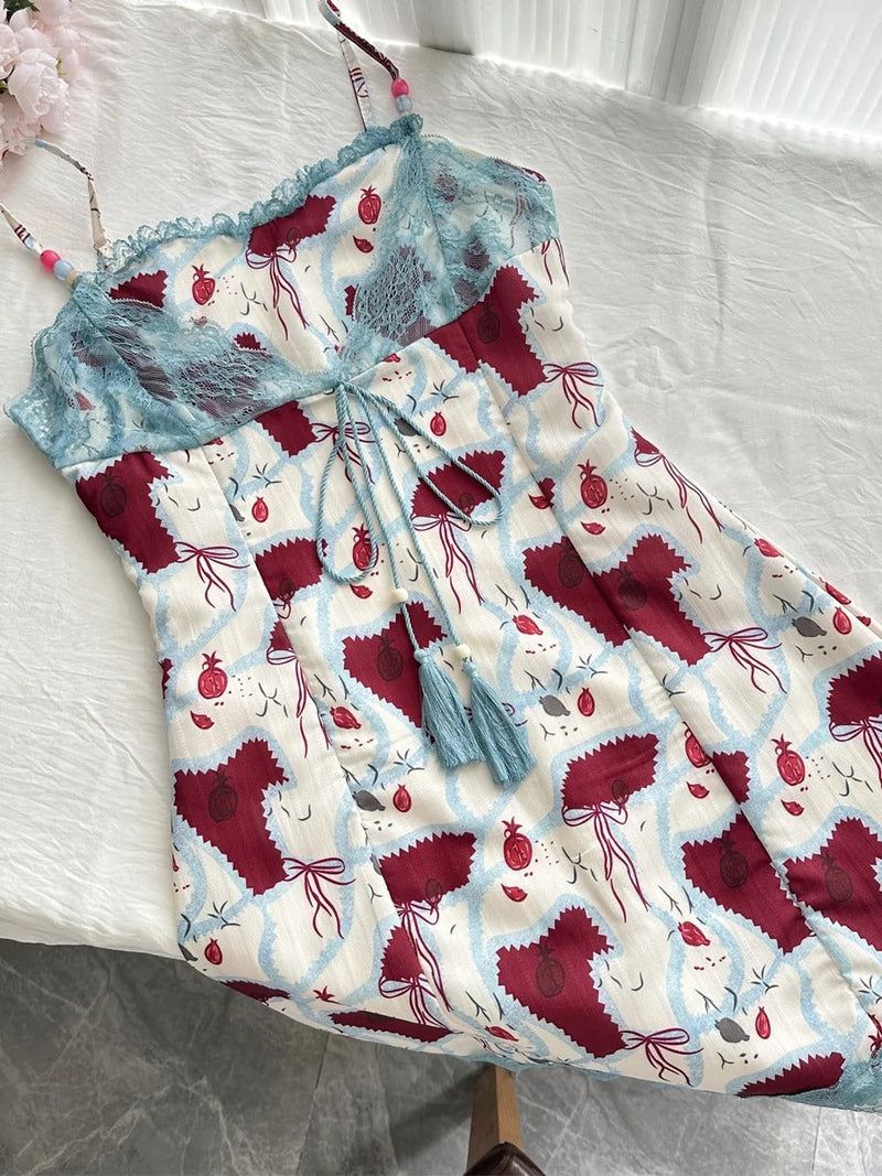 Retro Red White And Blue Contrast Print Slim Fit Mini Birthday Dress Homecoming Dress