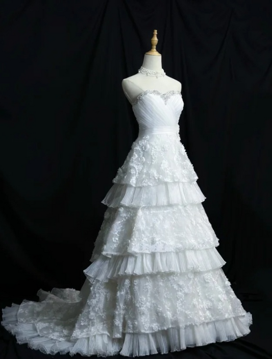 Retro Sweetheart A-Line Long Weddng Dresses Lace Appliuqes White Bridal Gowns Sleeveless Bridal Dresses