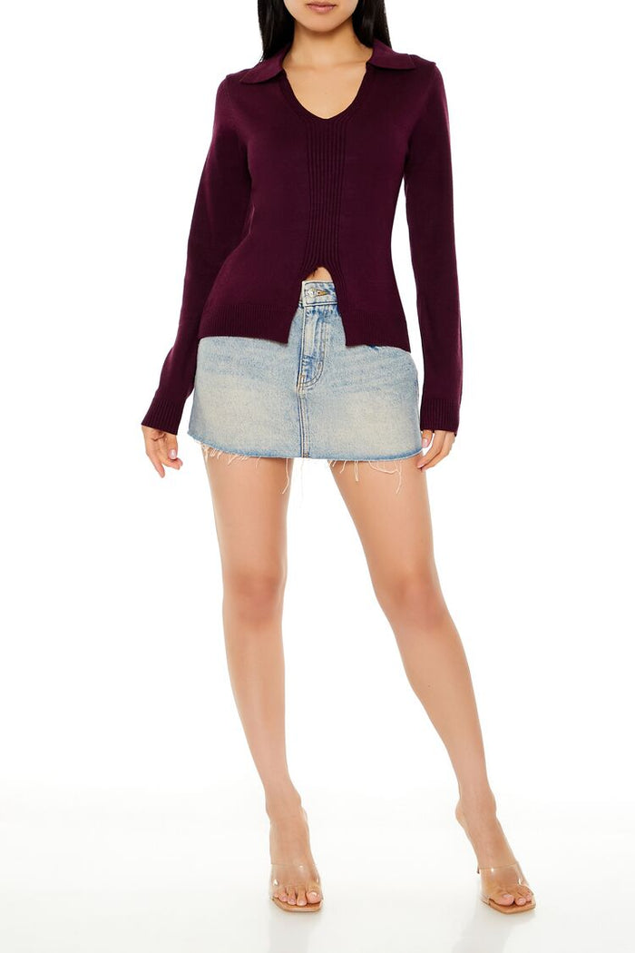 Ribbed Split-Hem Sweater