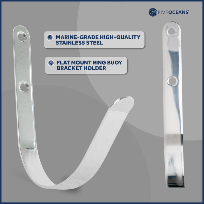 Ring Buoy Bracket Holder, Stainless Steel, Flat Mount - FO626 - Five Oceans