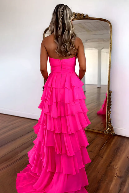 Romantic Blush Pink Strapless Chiffon Tiered Prom Gown for Formal Evenings
