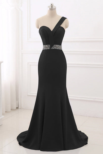 Royal Blue One Shoulder Sleeveless Mermaid Prom Dress with Beadsstones