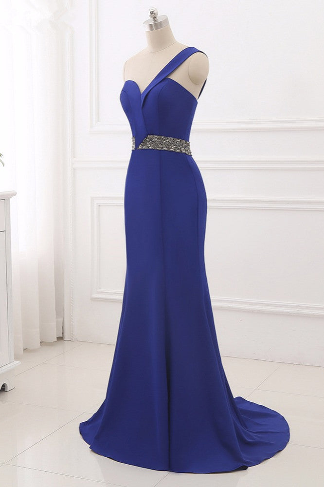 Royal Blue One Shoulder Sleeveless Mermaid Prom Dress with Beadsstones