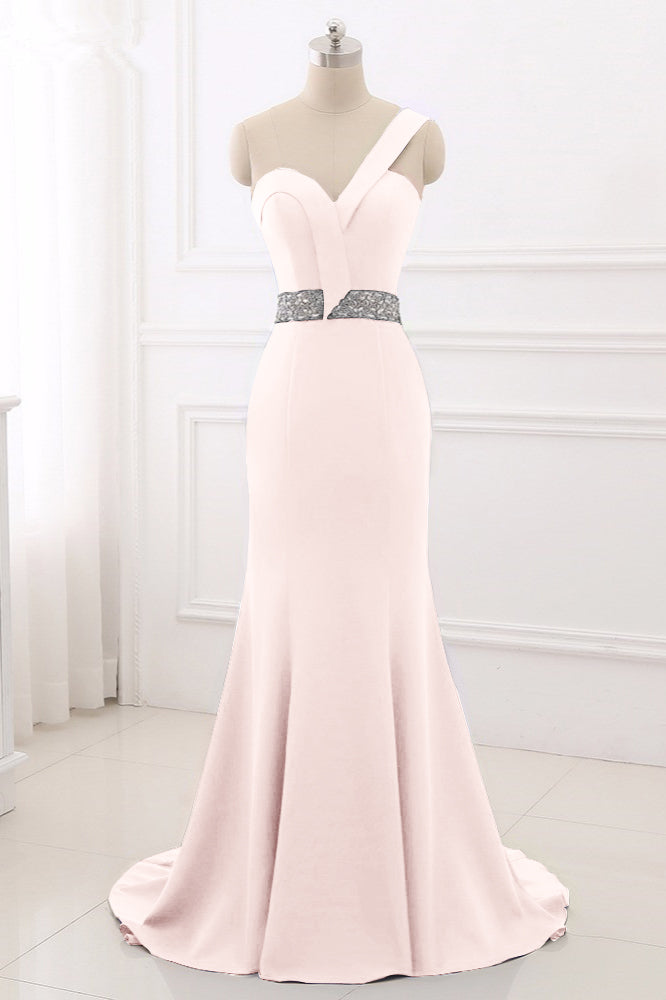 Royal Blue One Shoulder Sleeveless Mermaid Prom Dress with Beadsstones