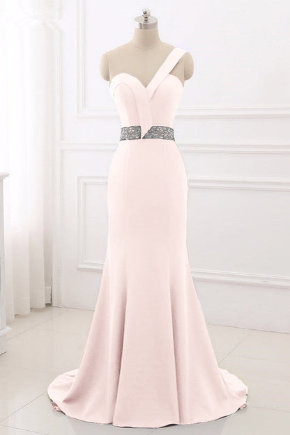 Royal Blue One Shoulder Sleeveless Mermaid Prom Dress with Beadsstones