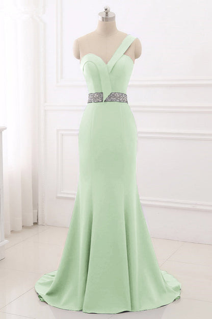 Royal Blue One Shoulder Sleeveless Mermaid Prom Dress with Beadsstones