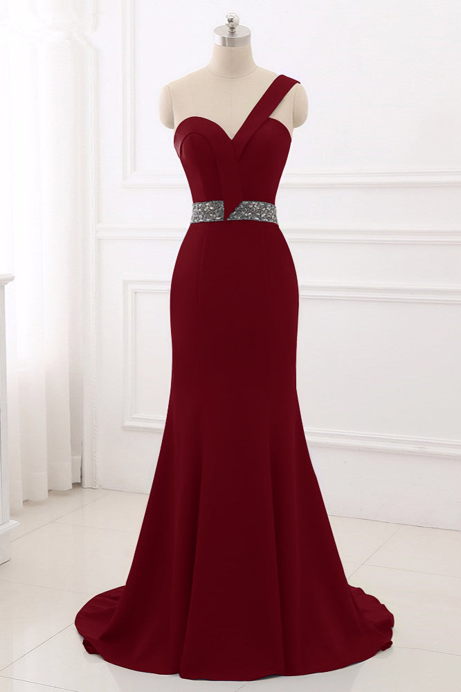 Royal Blue One Shoulder Sleeveless Mermaid Prom Dress with Beadsstones