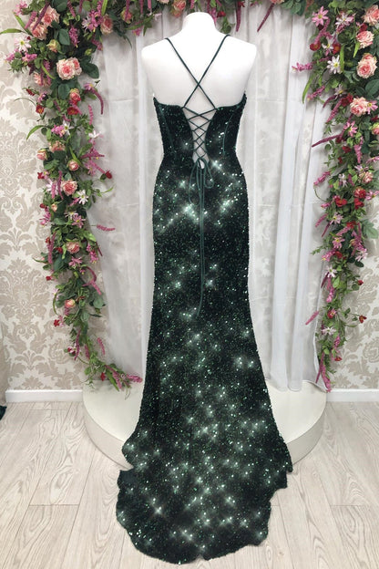 Royal Blue Sequin Straps Mermaid Long Prom Dress