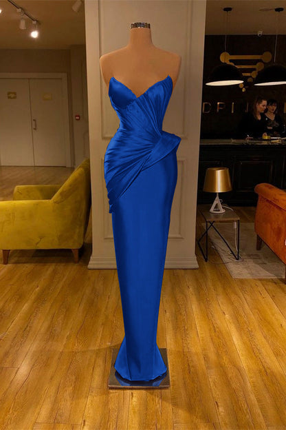 Royal Blue V-Neck Mermaid Prom Dress Pleated Sleeveless