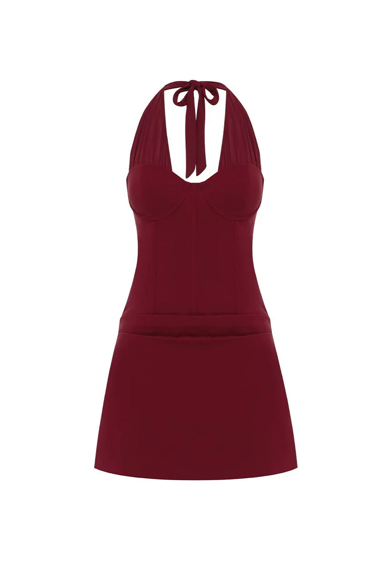 Sabrine Halter Mini Dress - Cherry