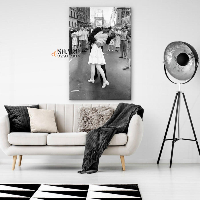 Sailor Kissing Nurse In Times Square Black And White Canvas Wall Art - SharpWallArts
