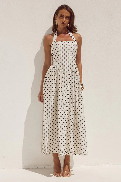 Sammi Midi Dress - Cream/Black Polka