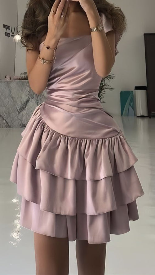 Satin Dusty Pink Short Homecoming Dress