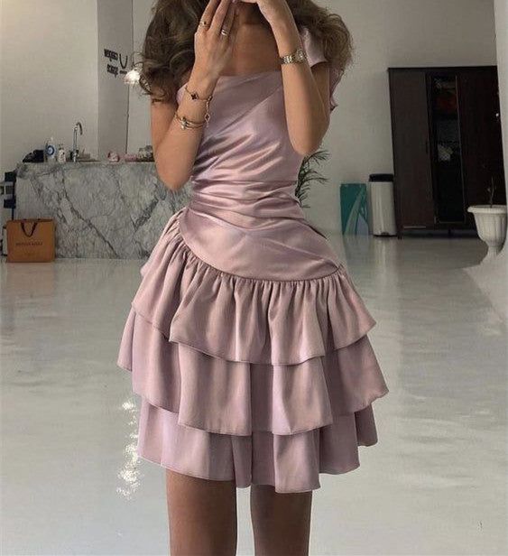 Satin Dusty Pink Short Homecoming Dress