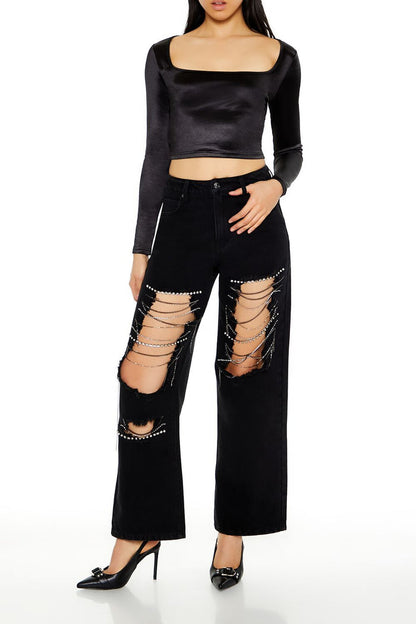 Satin Square-Cut Crop Top