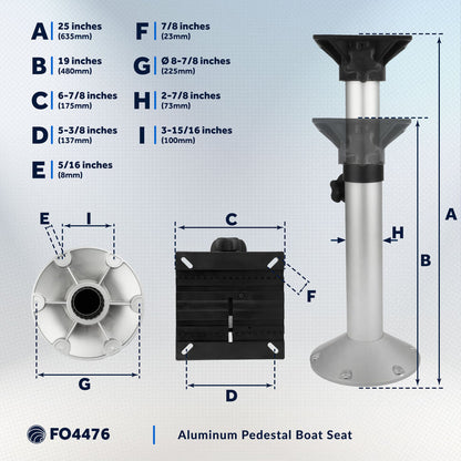 Seat Pedestal, Adjustable from 19" to 25" Height, Aluminum - FO4476 - Five Oceans