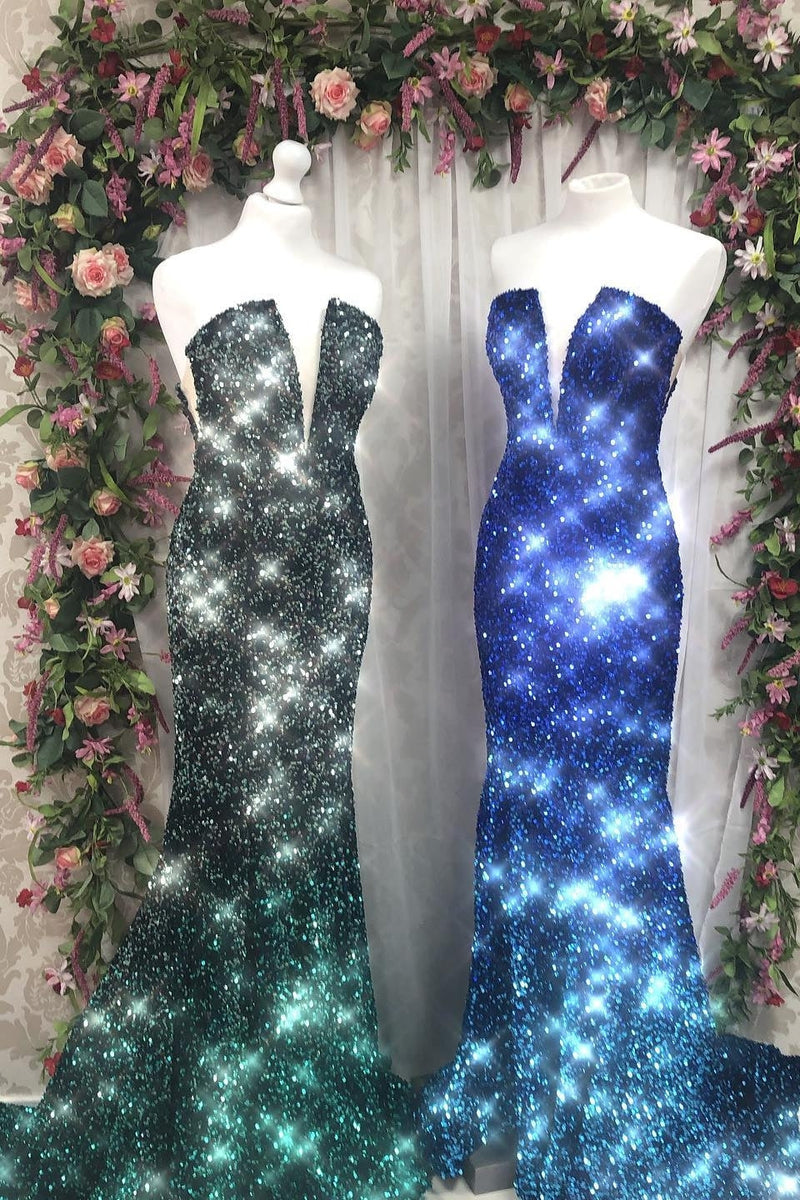 Sequin Strapless Mermaid Long Prom Dress