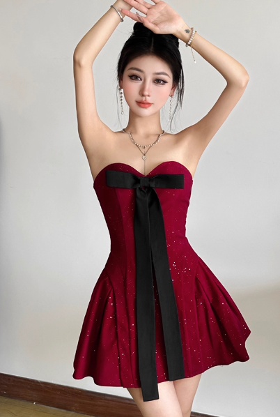 Sexy Birthday Dresses Strapless Hoco Dresses Burgundy Short New Year's Evening Dresses
