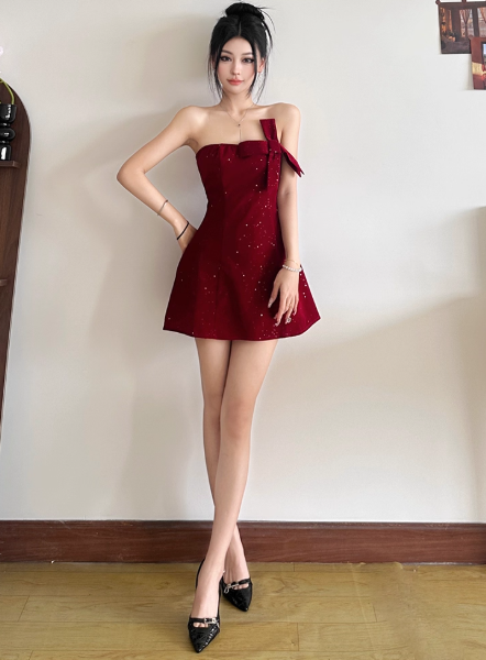 Sexy Birthday Dresses Strapless Hoco Dresses Short Burgundy Christmas New Year Evening Dresses