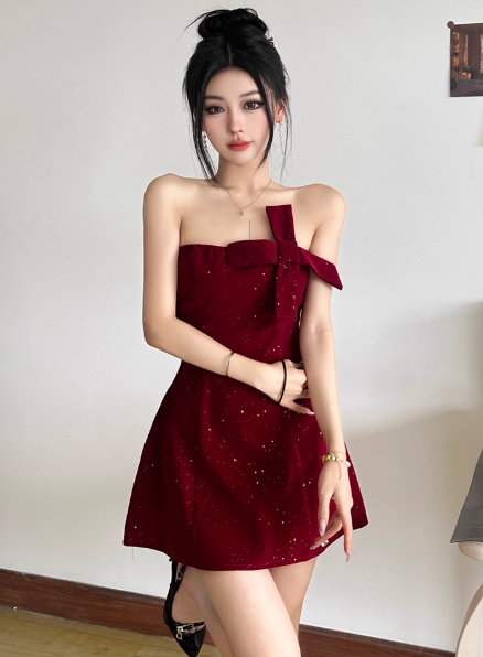 Sexy Birthday Dresses Strapless Hoco Dresses Short Burgundy Christmas New Year Evening Dresses