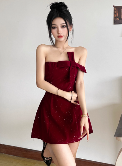 Sexy Birthday Dresses Strapless Hoco Dresses Short Burgundy Christmas New Year Evening Dresses